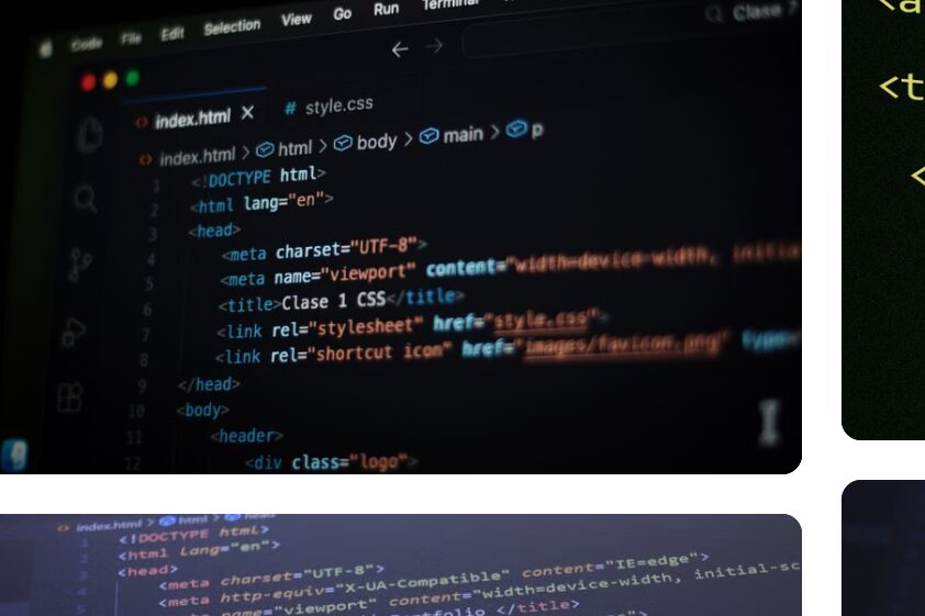 어두운 배경에 HTML과 CSS 코드가 가득 표시된 코드 에디터 화면