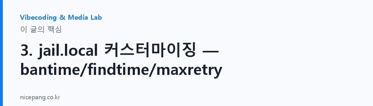 3. jail.local 커스터마이징 — bantime/findtime/maxretry — 요약