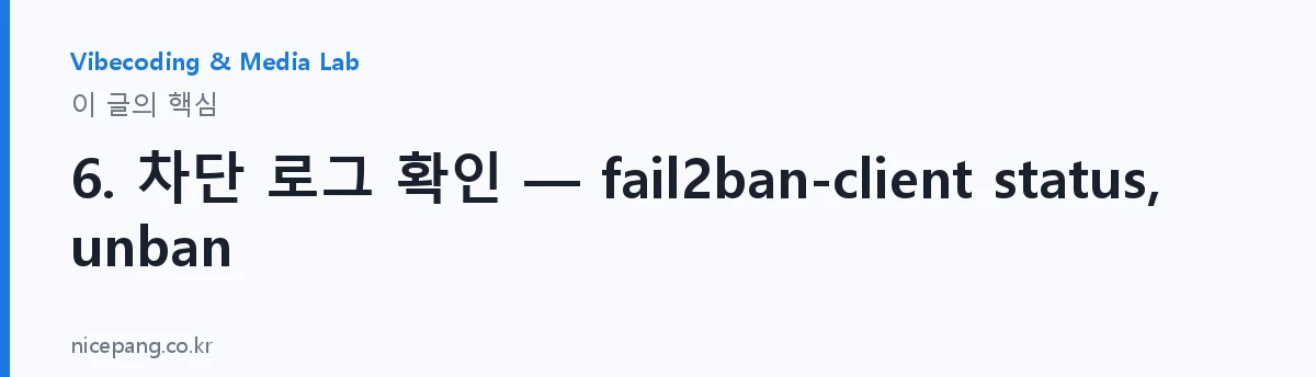 6. 차단 로그 확인 — fail2ban-client status, unban — 요약